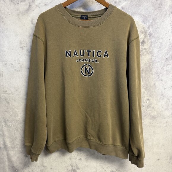 Vintage Nautica Jeans Sweatshirt Mens 2XL Brown Crew Neck Embroidered Y2K - Picture 1 of 16